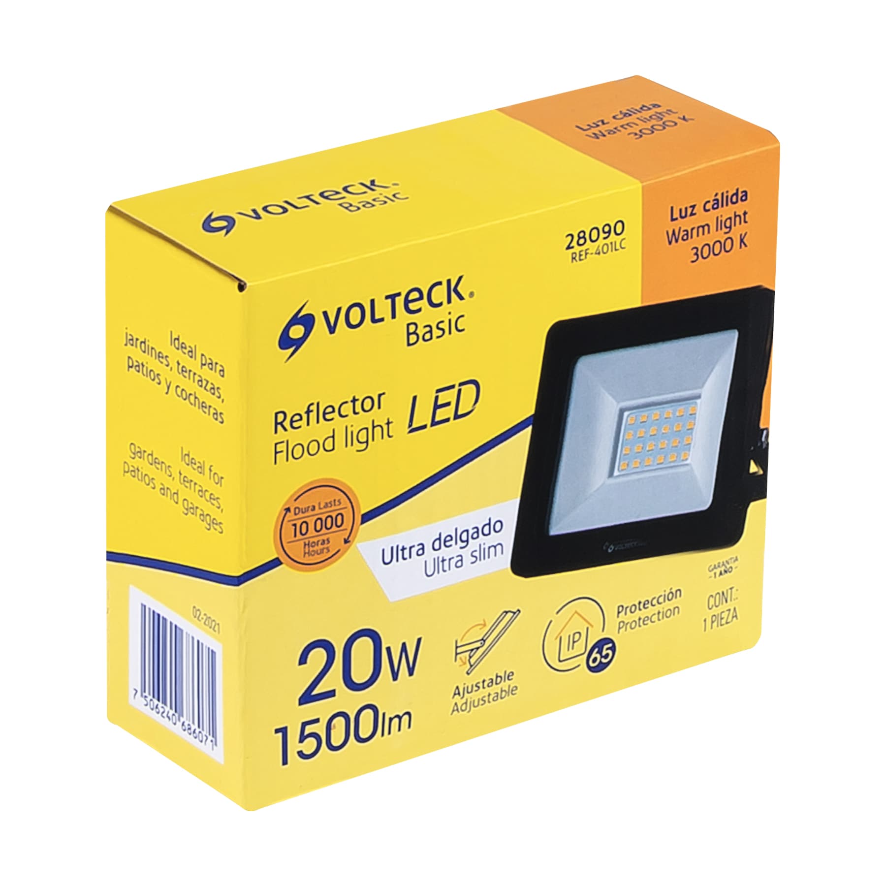 Reflector Ultra Delgado LED 20 W Luz Cálida Volteck REF-401LC
