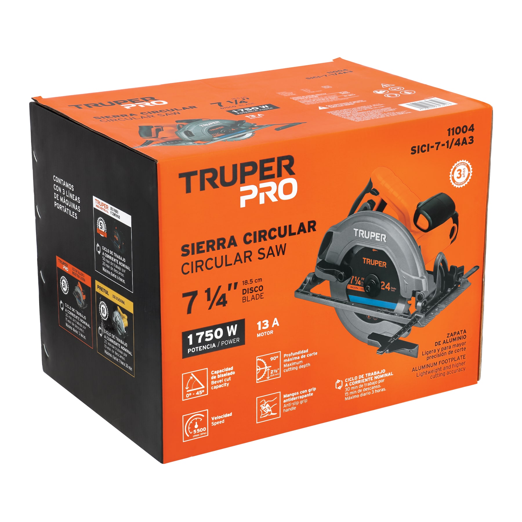 Sierra Circular Eléctrica Truper Professional SICI-7-1/4A3 18.5cm 1750W Naranja 60Hz